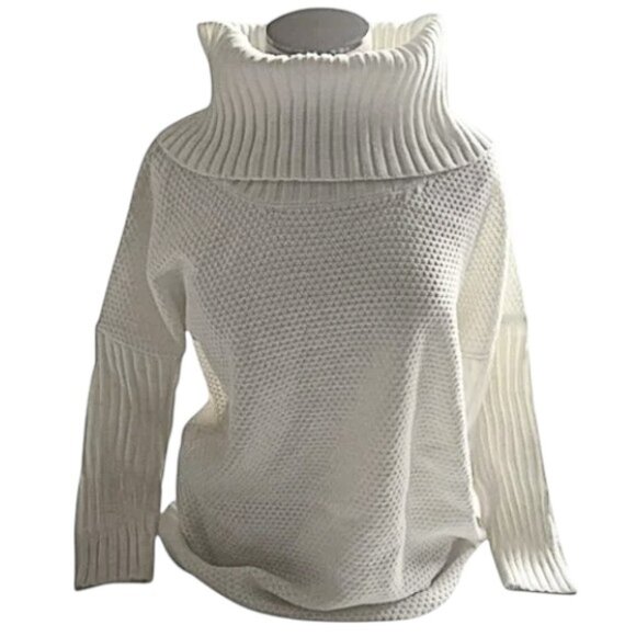 Winter Layers – Off-White Knit Cowl Neck Sweater  Waffle & Rib Texture  Size 0M - Picture 5 of 7